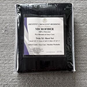 Black Microfiber Twin XL Dorm Sheet Set College Bedding Destiny Crescent NWT